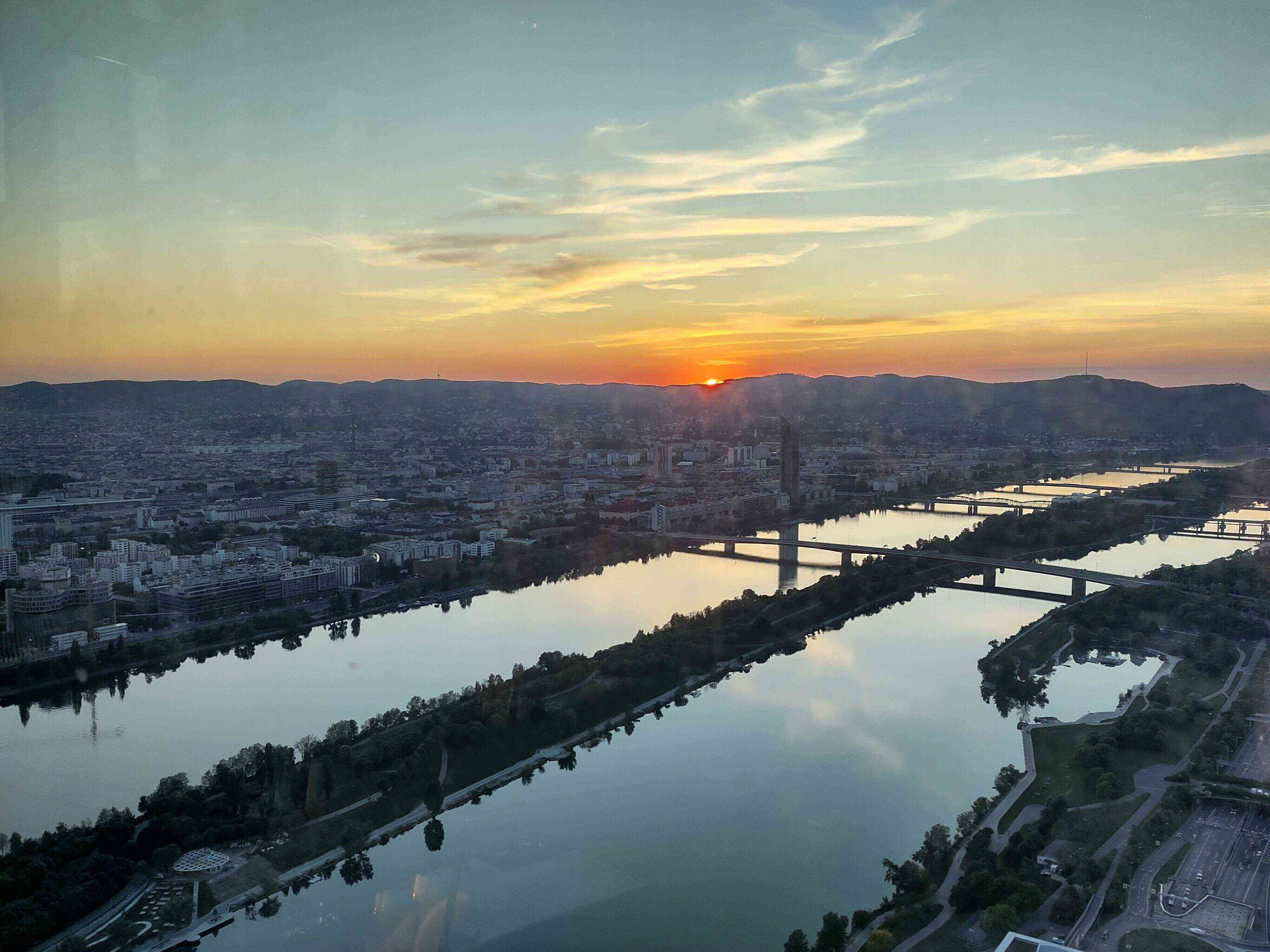 Sunset over the Danube in Vienna