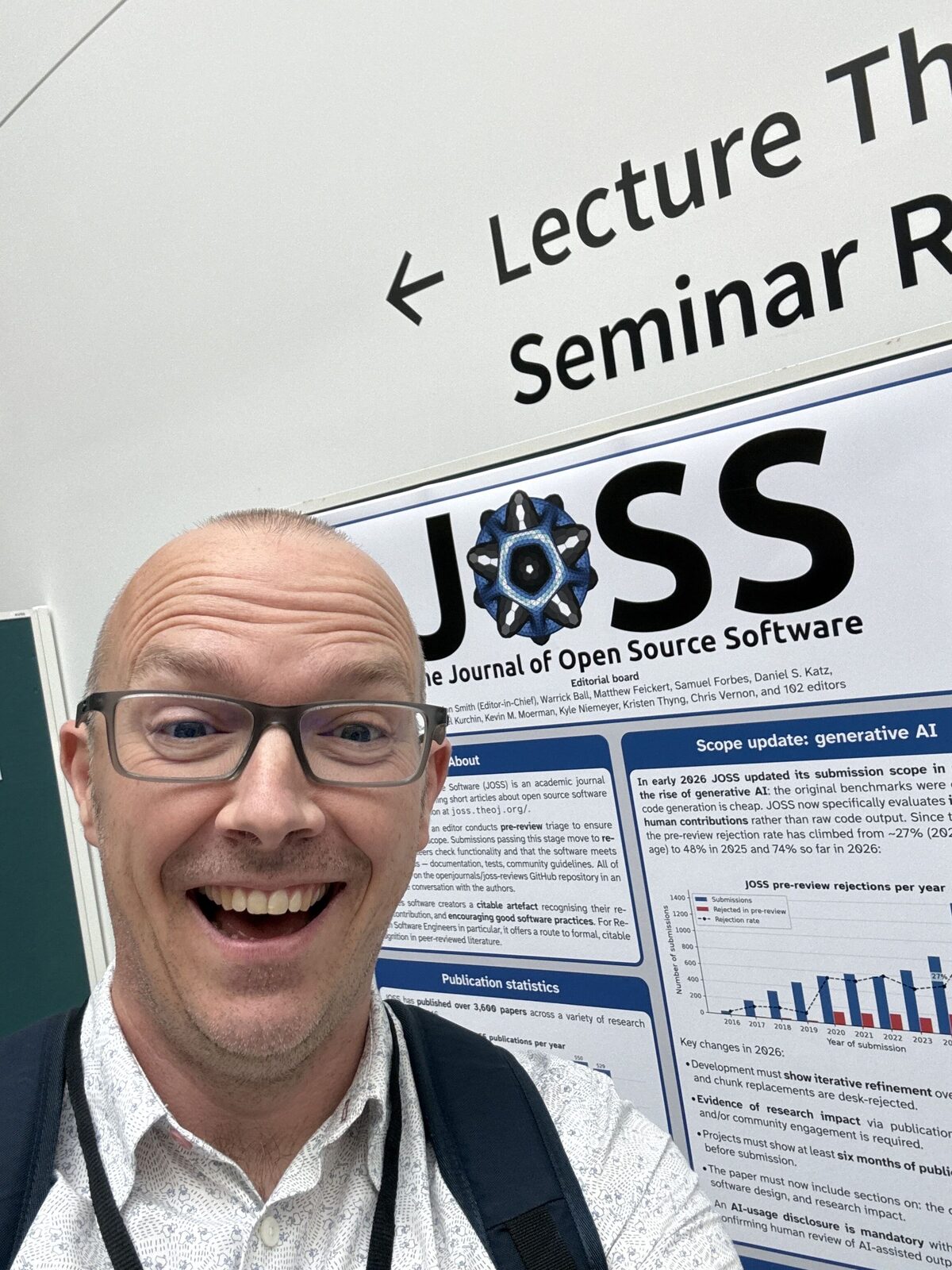 Outgoing JOSS editor-in-chief Arfon Smith at our JOSS poster.