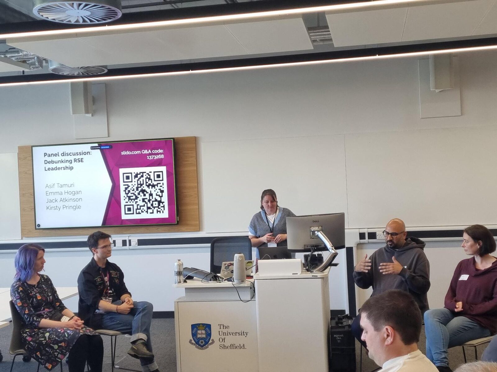 On the &lsquo;Debunking the Myths of RSE Leadership&rsquo; panel at the Leaders SIG. Photo by Marion Weinzierl.